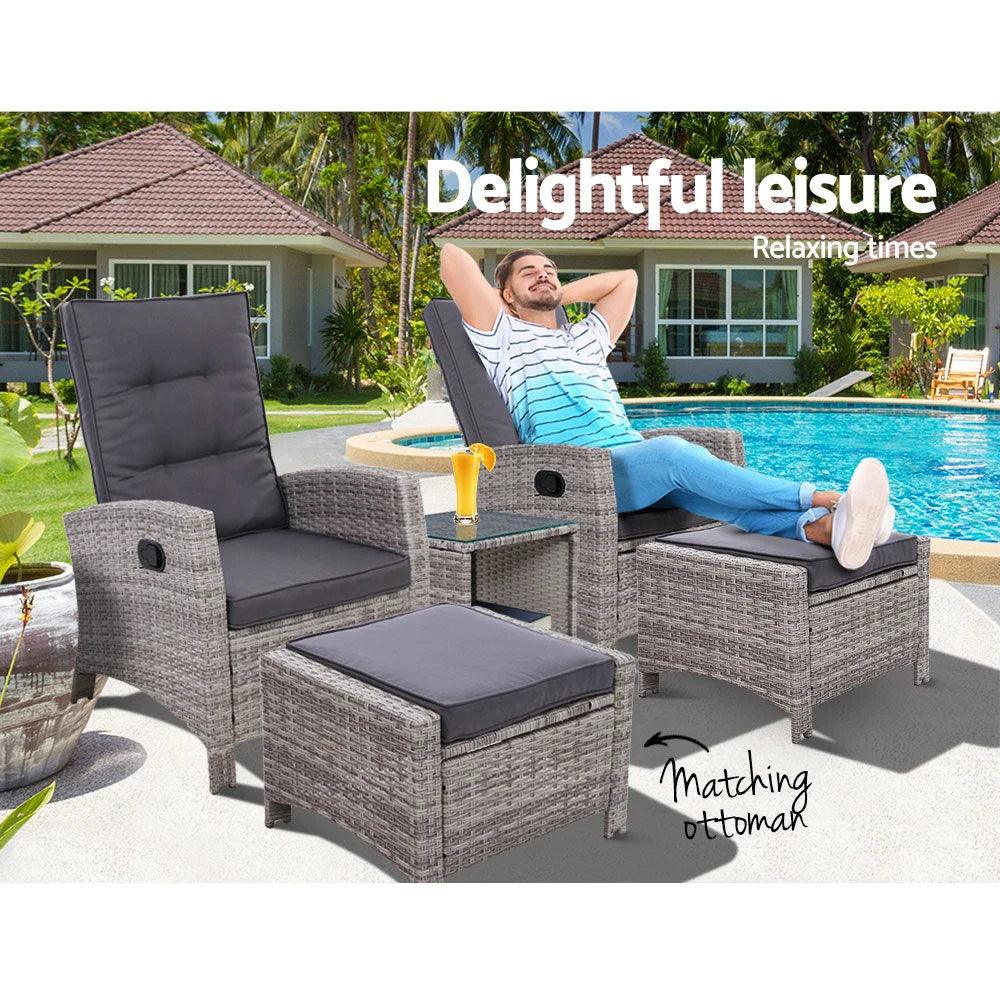 Outdoor Patio Furniture Recliner Chairs Table Setting