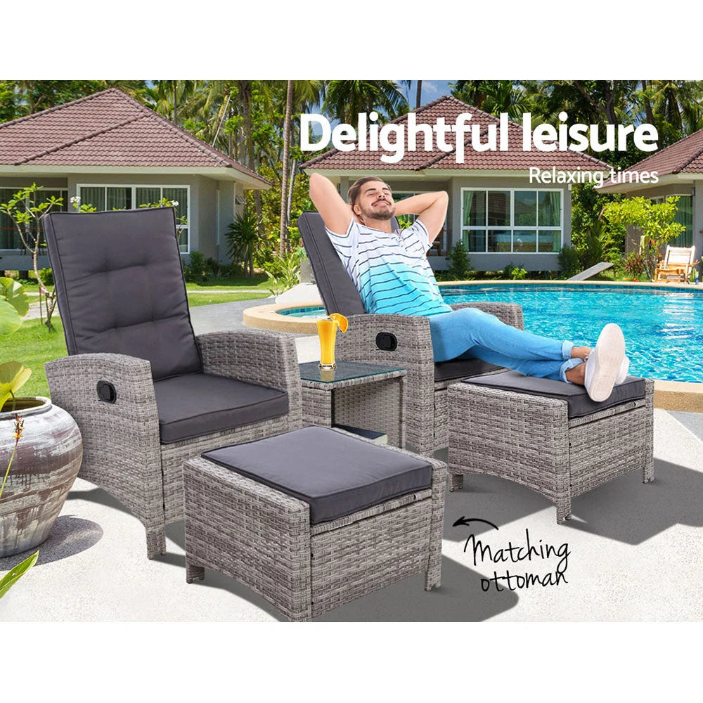 Outdoor Patio Furniture Recliner Chairs Table Setting