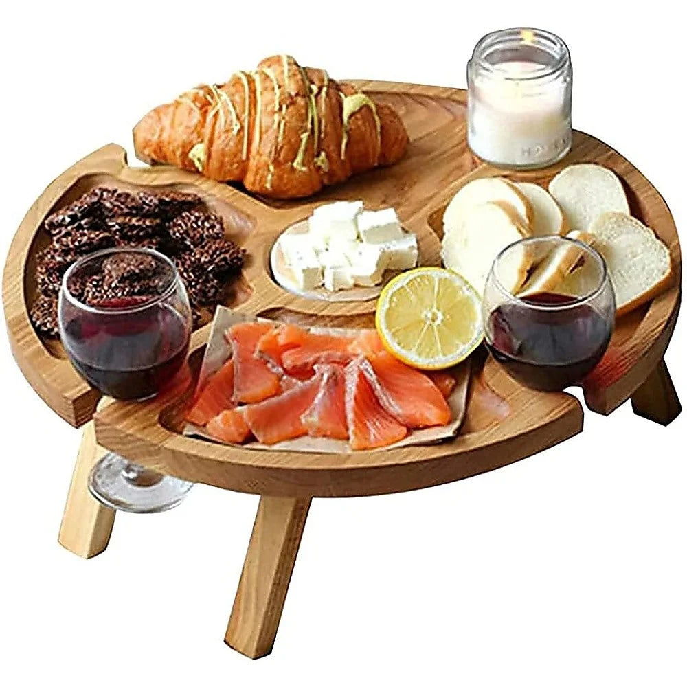 Outdoor Picnic Table - Wooden Portable Folding Mini Wine