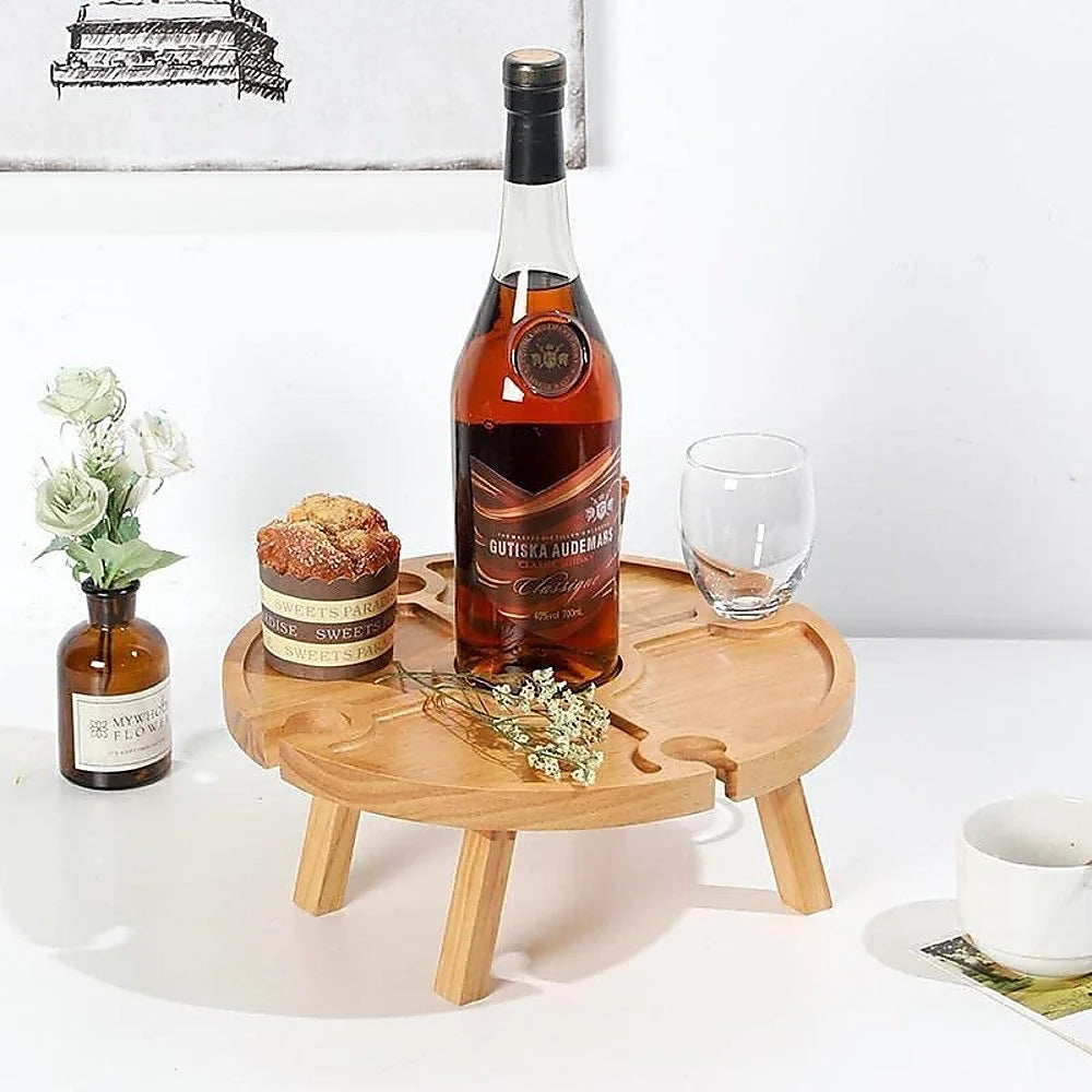 Outdoor Picnic Table - Wooden Portable Folding Mini Wine