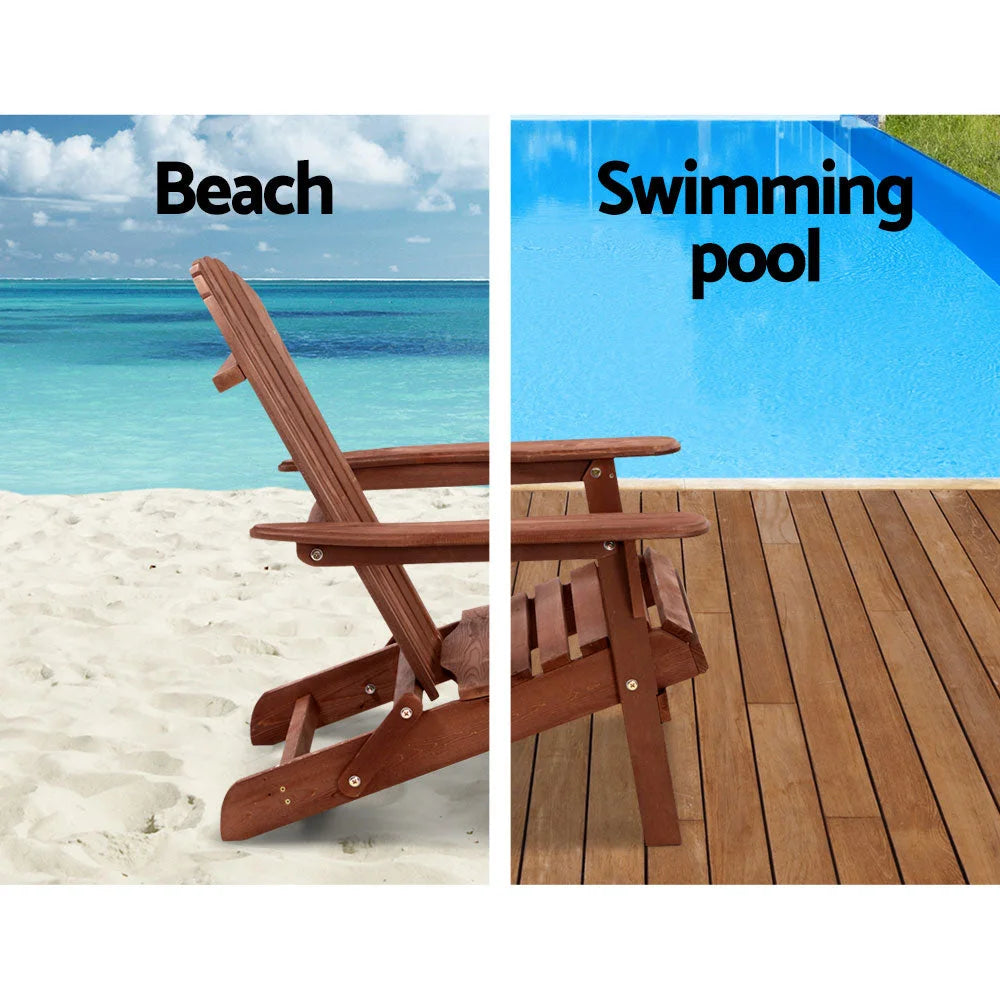 Outdoor Setting 3PC Beach Chairs Table Wooden Adirondack