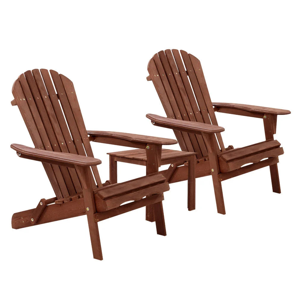 Outdoor Setting 3PC Beach Chairs Table Wooden Adirondack