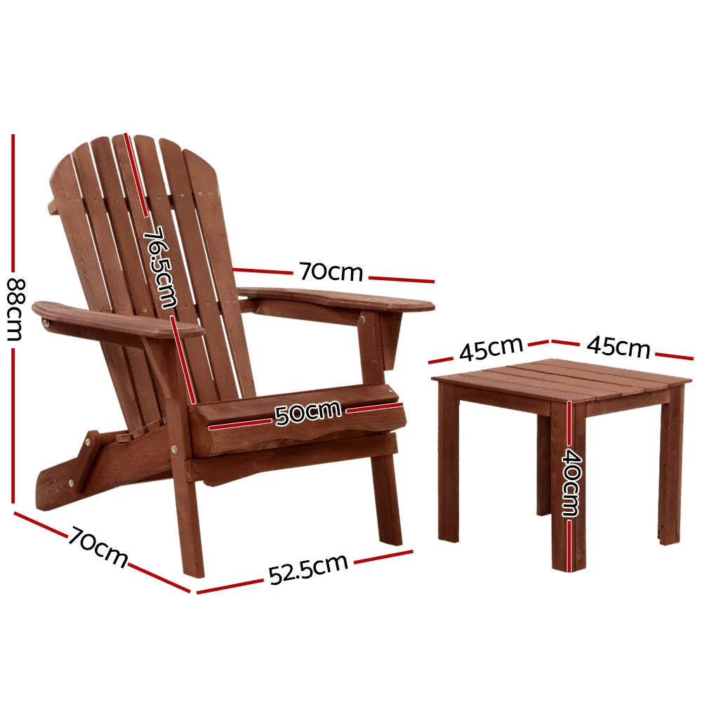 Outdoor Setting 3PC Beach Chairs Table Wooden Adirondack