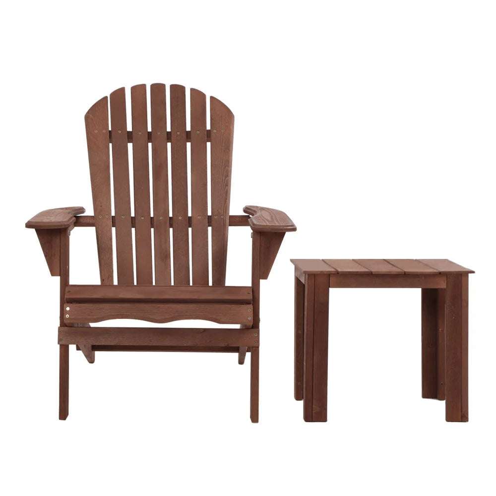 Outdoor Setting 3PC Beach Chairs Table Wooden Adirondack
