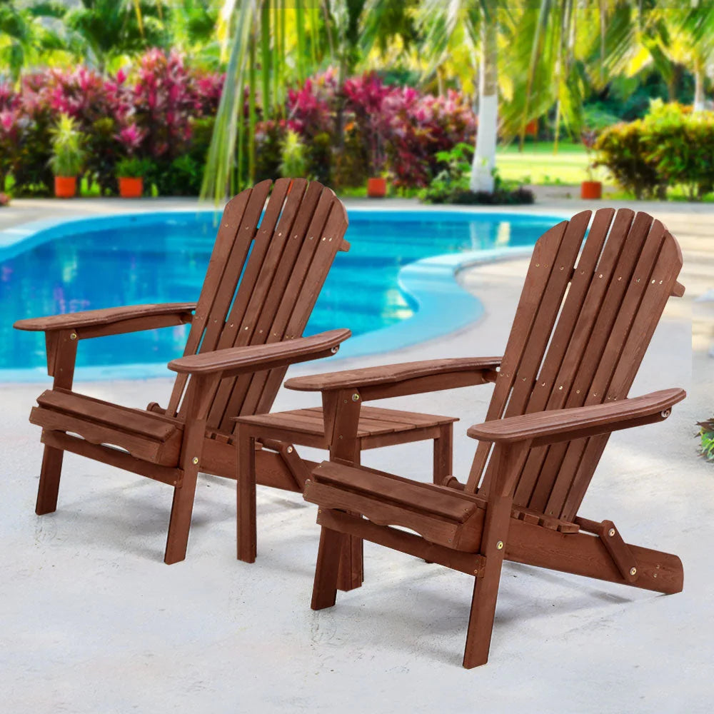 Outdoor Setting 3PC Beach Chairs Table Wooden Adirondack