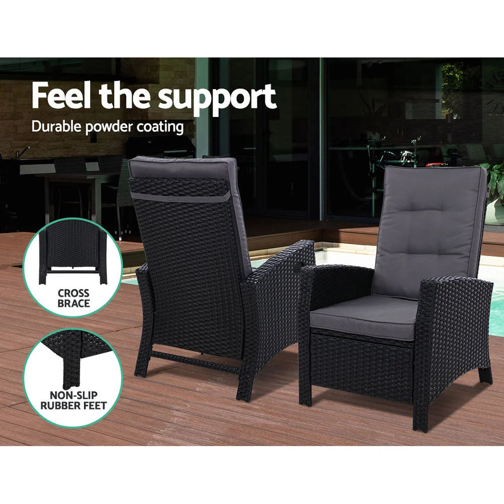 Outdoor Setting Recliner Chair Table Set Wicker Lounger