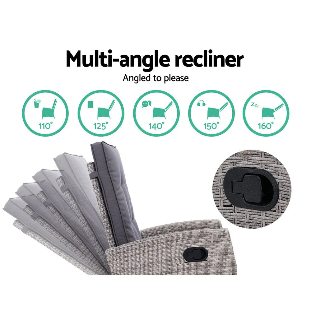 Outdoor Setting Recliner Chair Table Set Wicker Lounger