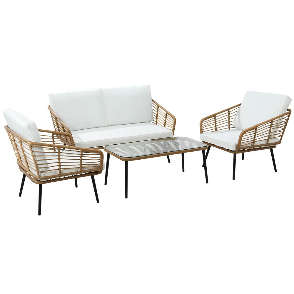 Outdoor Sofa Set 4-Piece Rattan Lounge Setting with Table