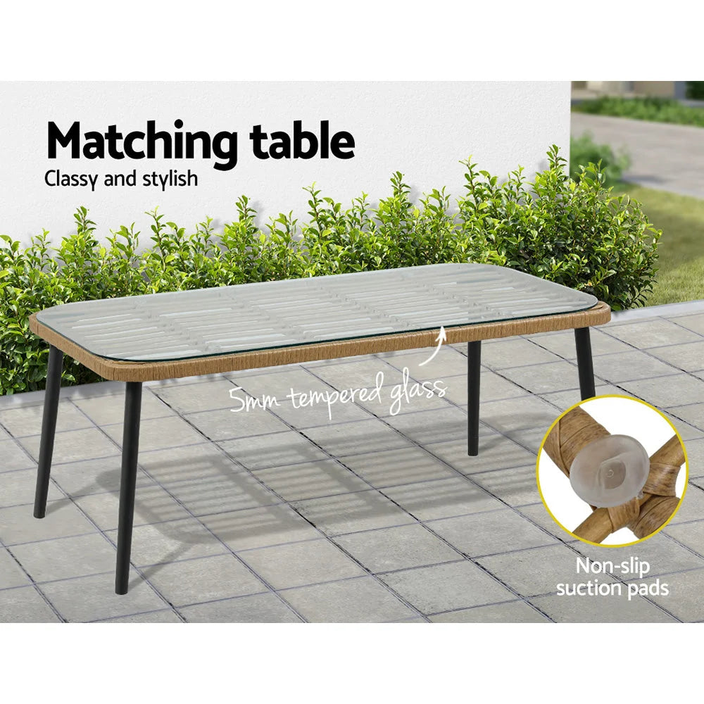 Outdoor Sofa Set 4-Piece Rattan Lounge Setting with Table