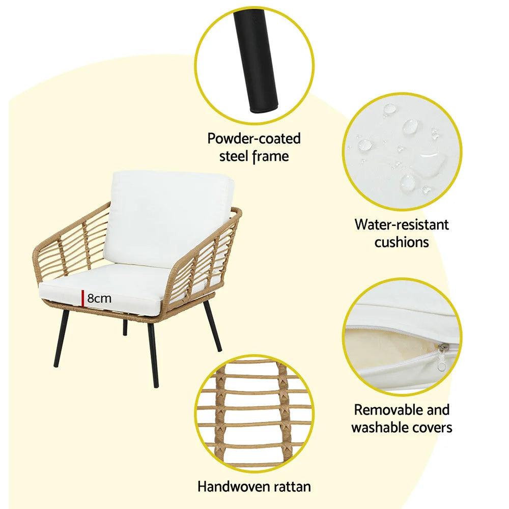 Outdoor Sofa Set 4-Piece Rattan Lounge Setting with Table