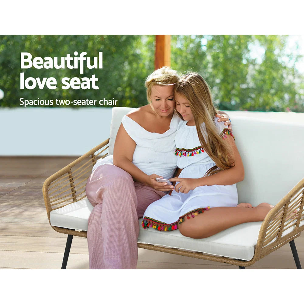 Outdoor Sofa Set 4-Piece Rattan Lounge Setting with Table