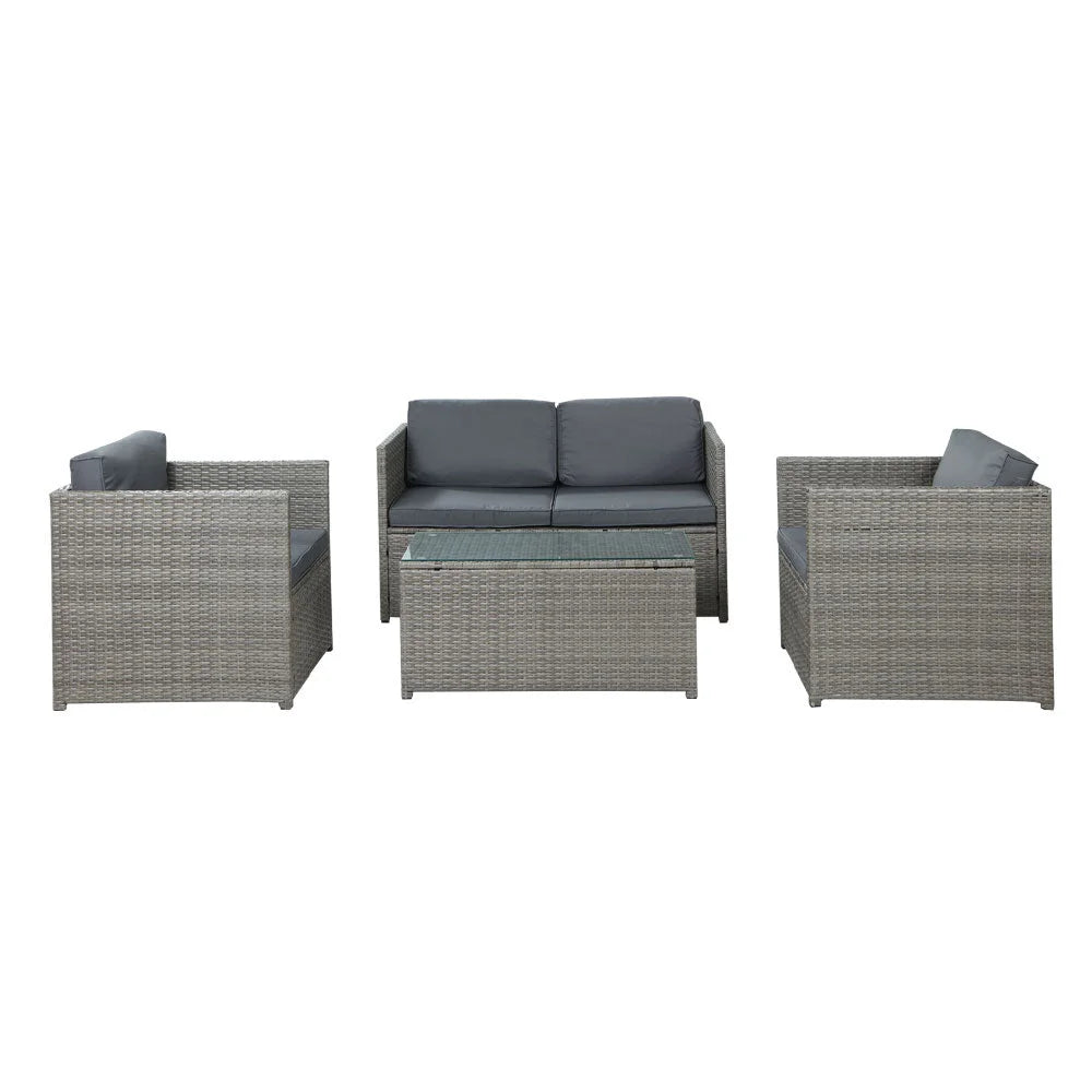 Outdoor Sofa Set 4-Piece Wicker Couch Lounge Setting - Grey