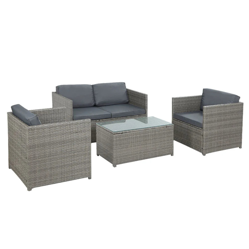 Outdoor Sofa Set 4-Piece Wicker Couch Lounge Setting - Grey