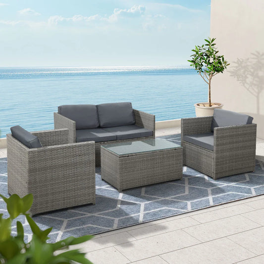 Outdoor Sofa Set 4-Piece Wicker Couch Lounge Setting - Grey