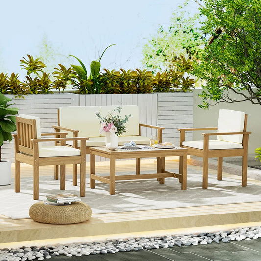 Outdoor Sofa Set 4-Piece Wooden Couch Lounge Setting