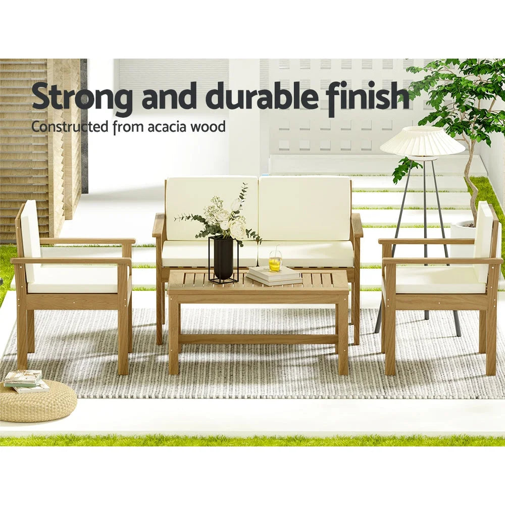 Wooden outdoor sofa set with modular seating for patio layout