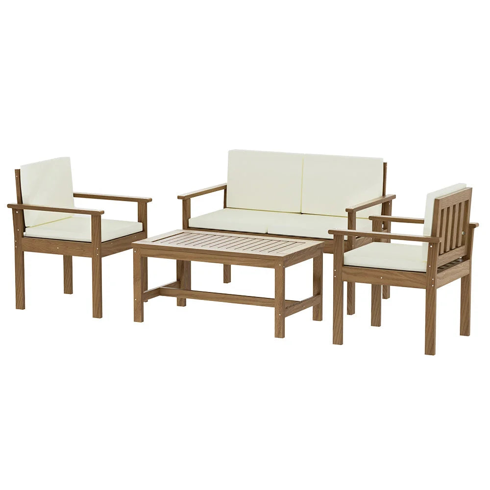 Wooden outdoor sofa set with modular seats and cushion backs