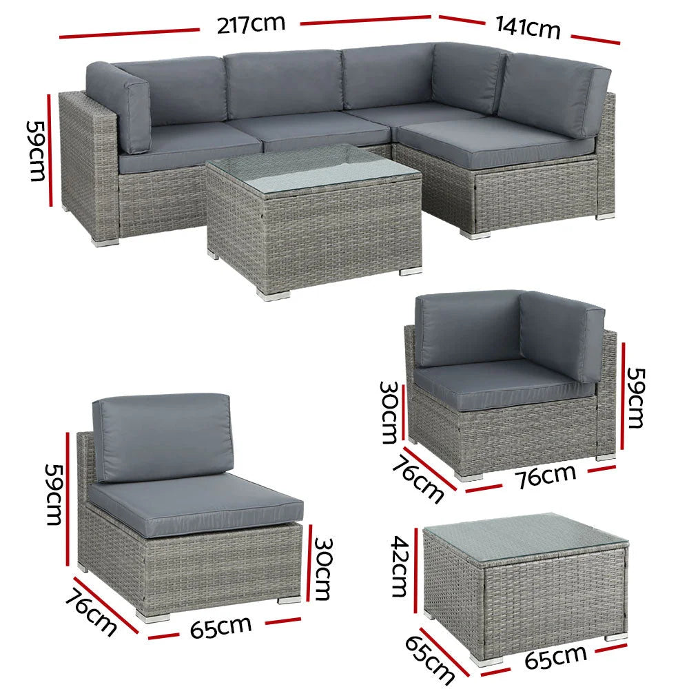 Outdoor Sofa Set 5-Piece Wicker Couch Lounge Setting 4