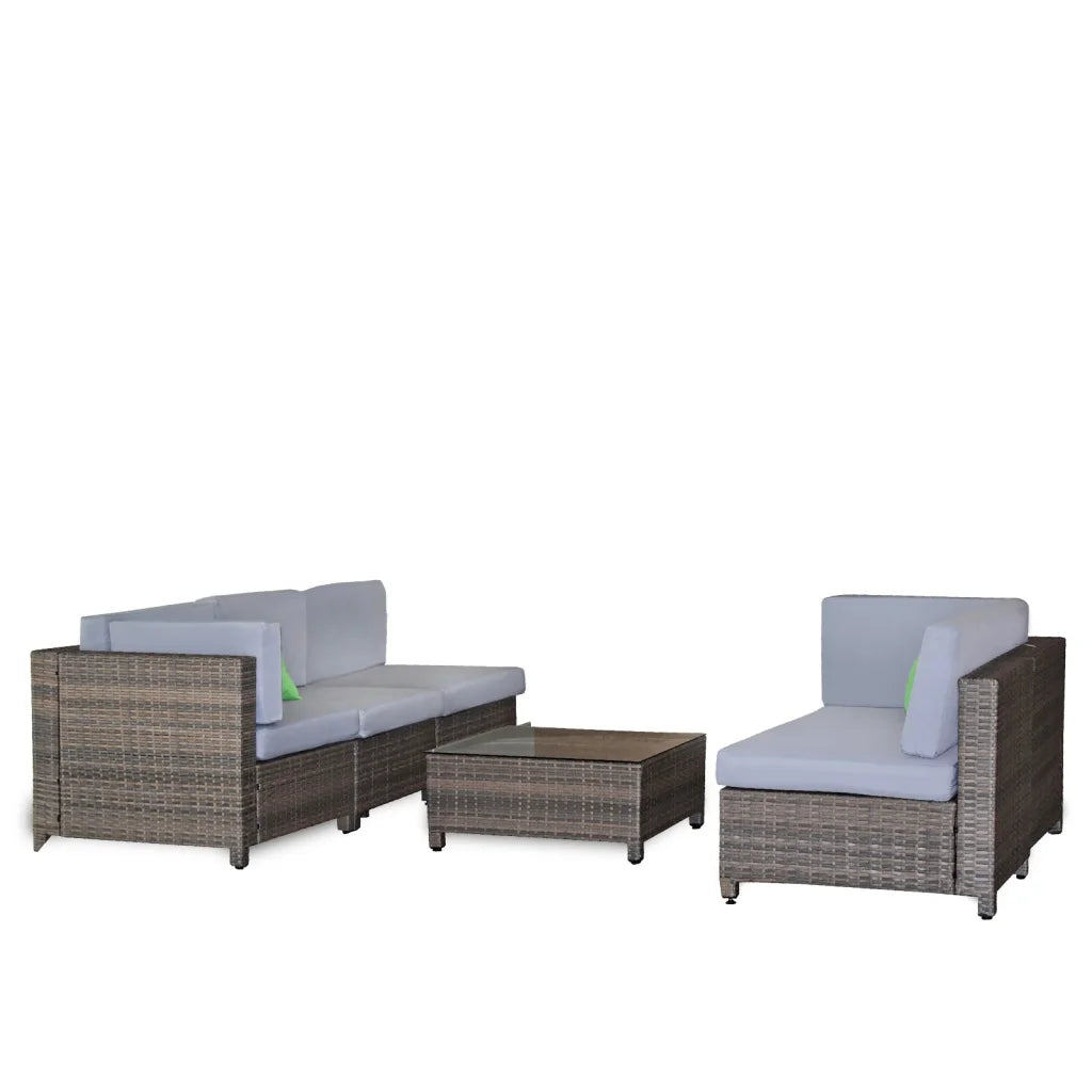 Outdoor Sofa Set 5PC Rattan Oatmeal Black Coating - Milano Outdoor