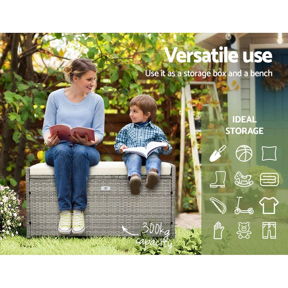 Outdoor Storage Bench Box Wicker Garden Shed Tools Cushion