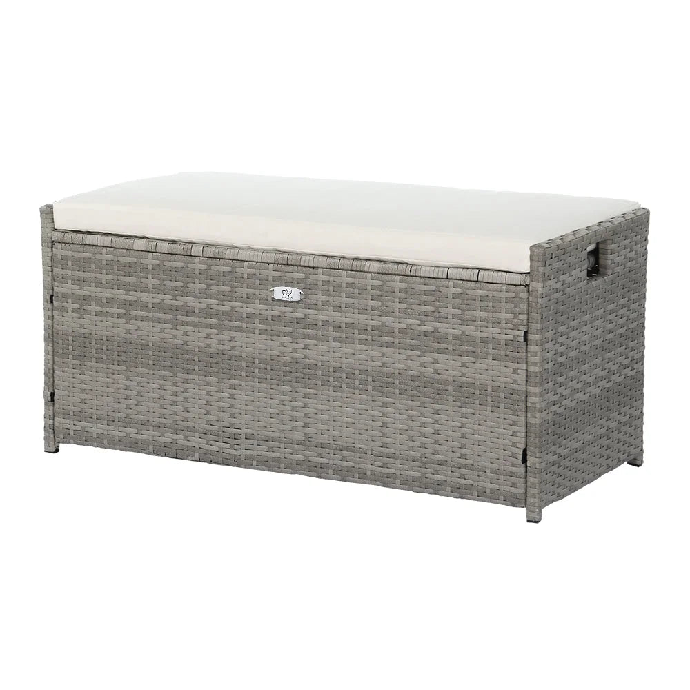Storage Bench Box Wicker Shed Tools Cushion Patio