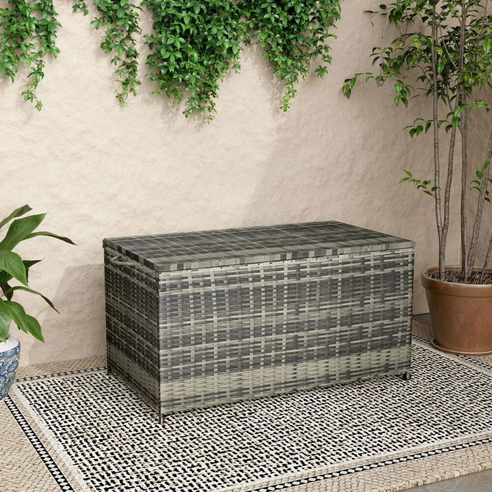 Outdoor Storage Box PE Wicker Garden 320L - Grey