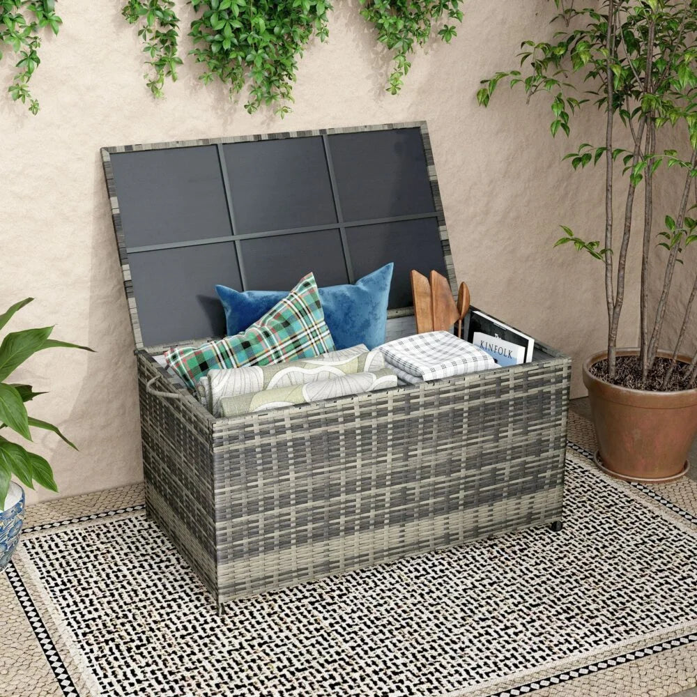 Outdoor Storage Box PE Wicker Garden 320L - Grey