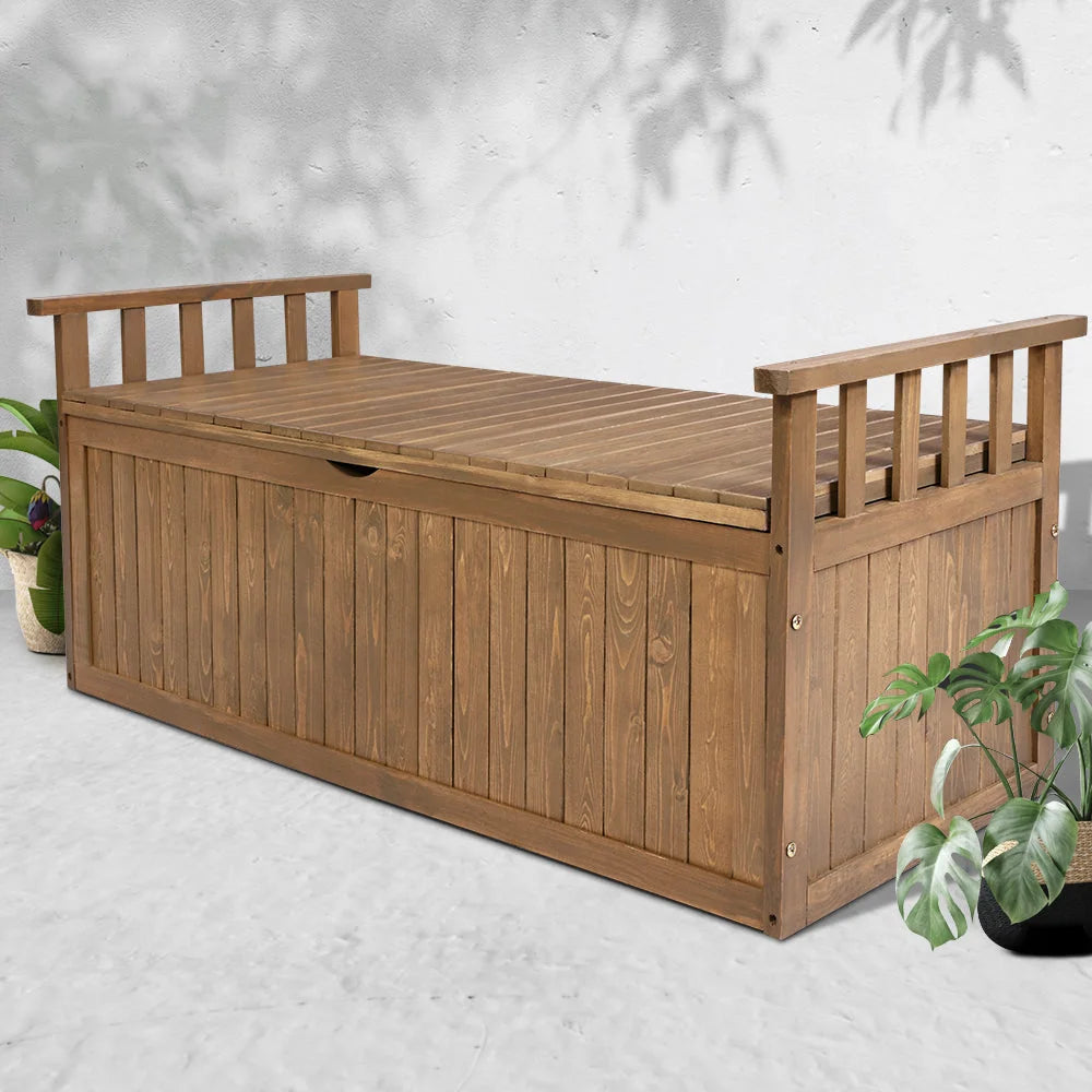 Outdoor Storage Box Wooden Garden Bench 128.5cm Chest Tool