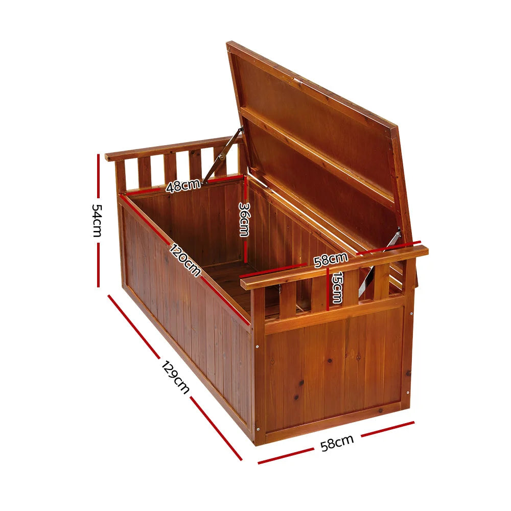 Outdoor Storage Box Wooden Garden Bench 128.5cm Chest Tool