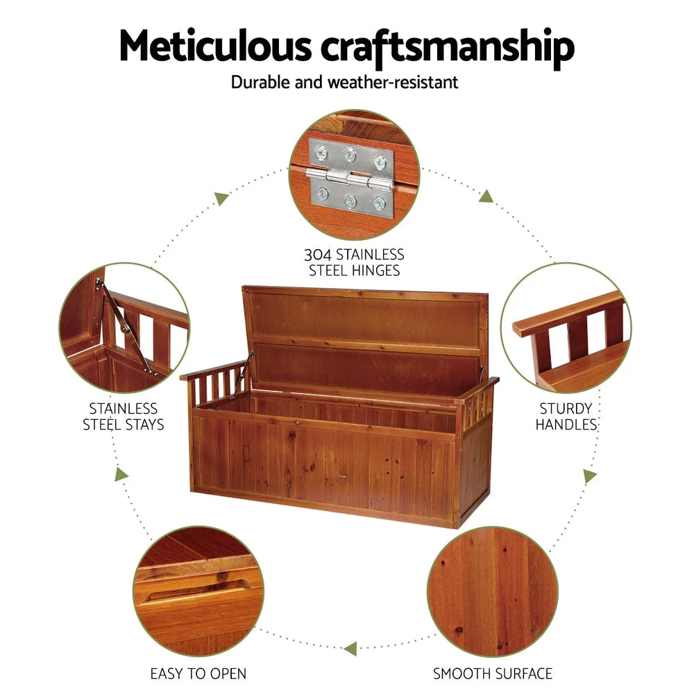 Outdoor Storage Box Wooden Garden Bench 128.5cm Chest Tool