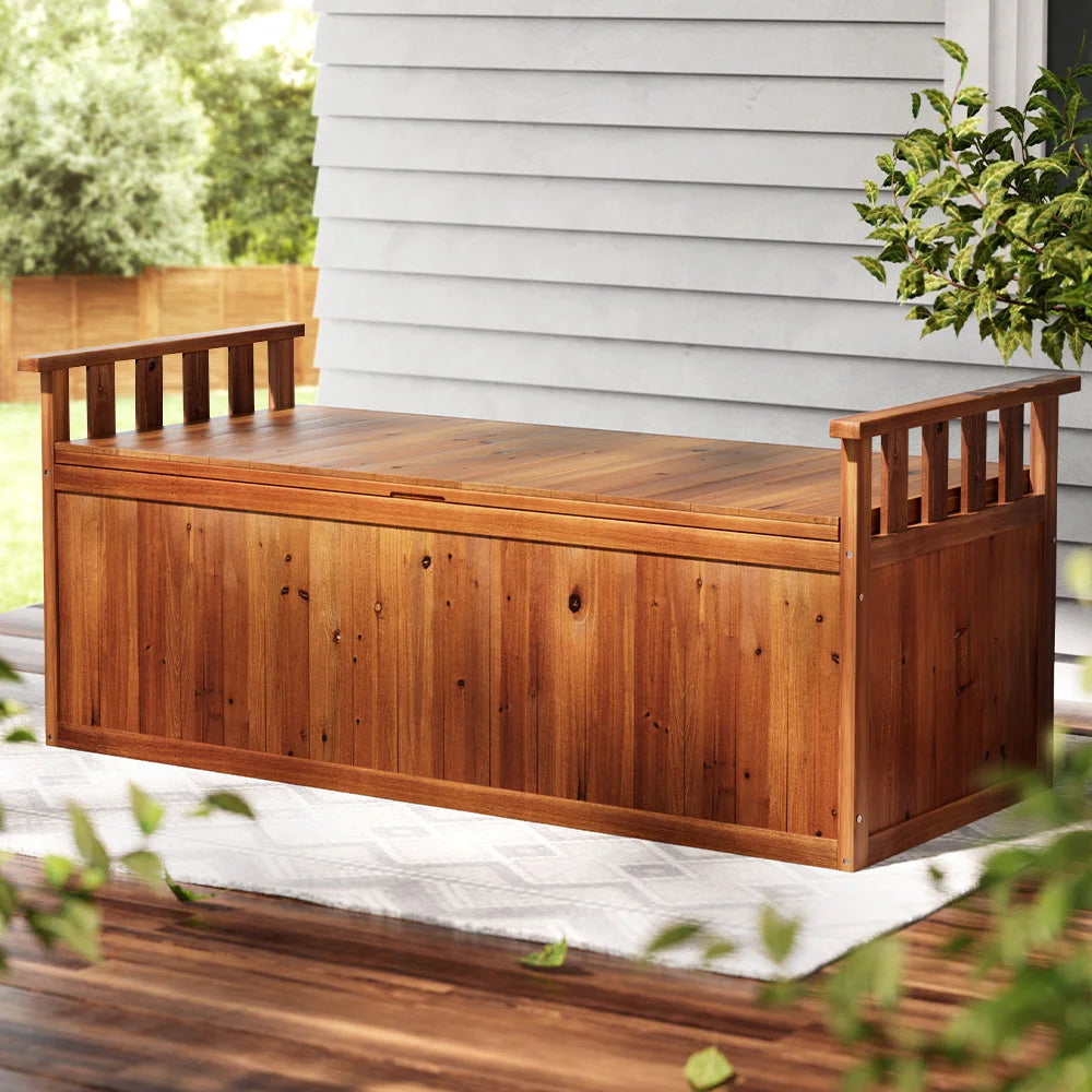 Outdoor Storage Box Wooden Garden Bench 128.5cm Chest Tool