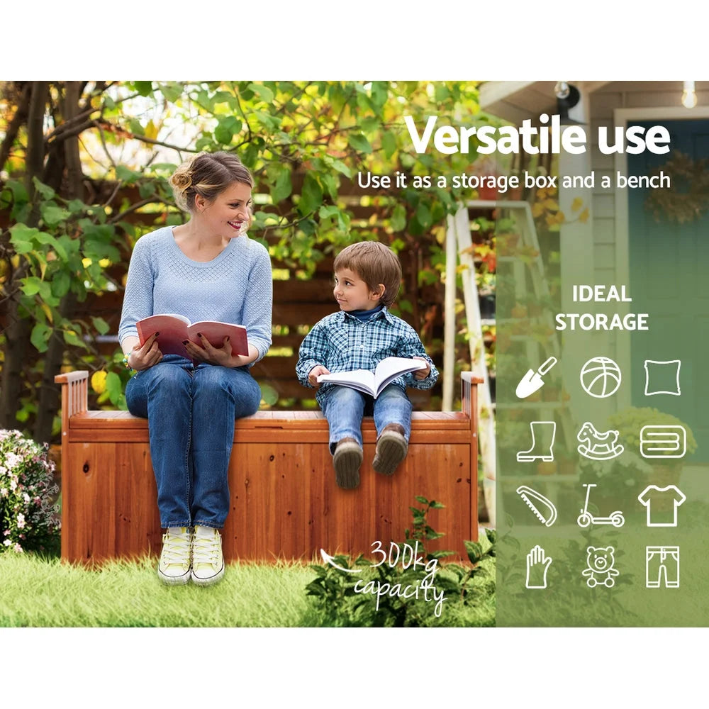 Outdoor Storage Box Wooden Garden Bench 128.5cm Chest Tool