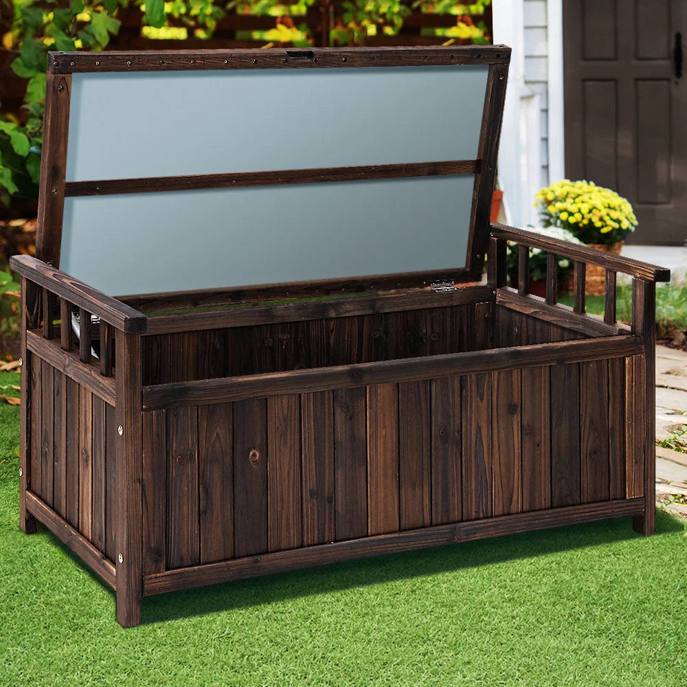 Outdoor Storage Box Wooden Garden Bench Chest Toy Tool Shed