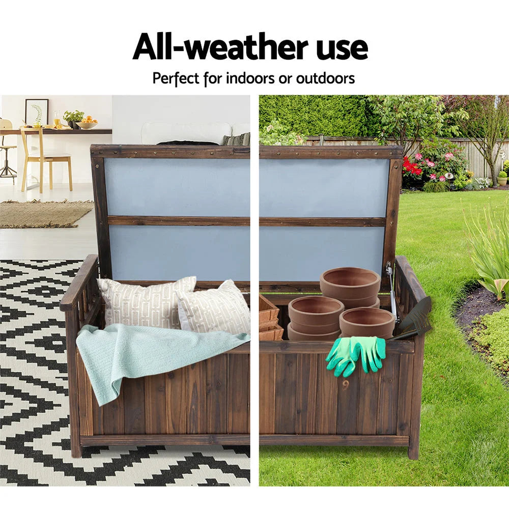 Outdoor Storage Box Wooden Garden Bench Chest Toy Tool Shed