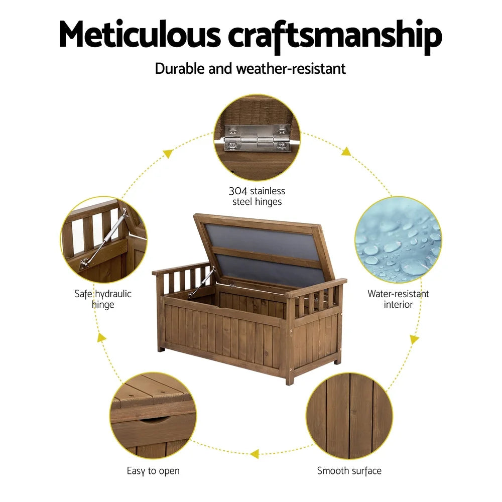 Outdoor Storage Box Wooden Garden Bench Chest Toy Tool