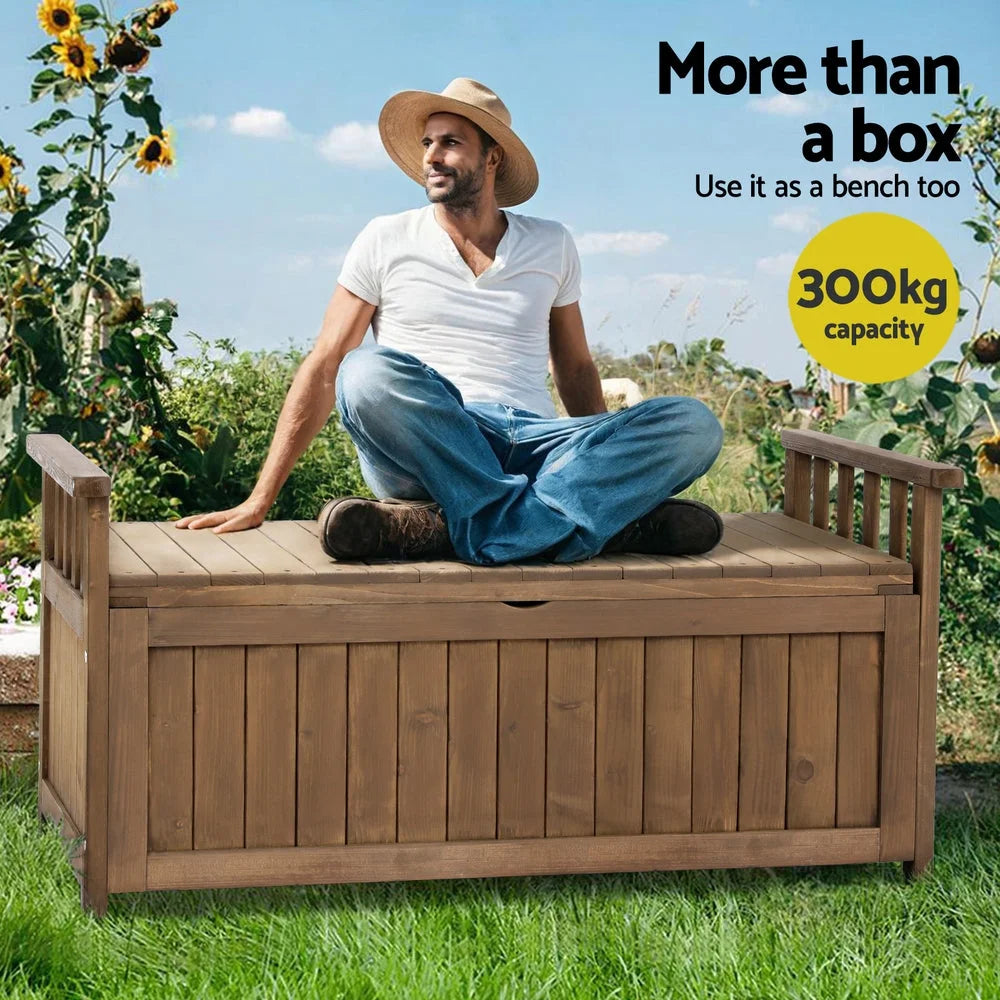Outdoor Storage Box Wooden Garden Bench Chest Toy Tool