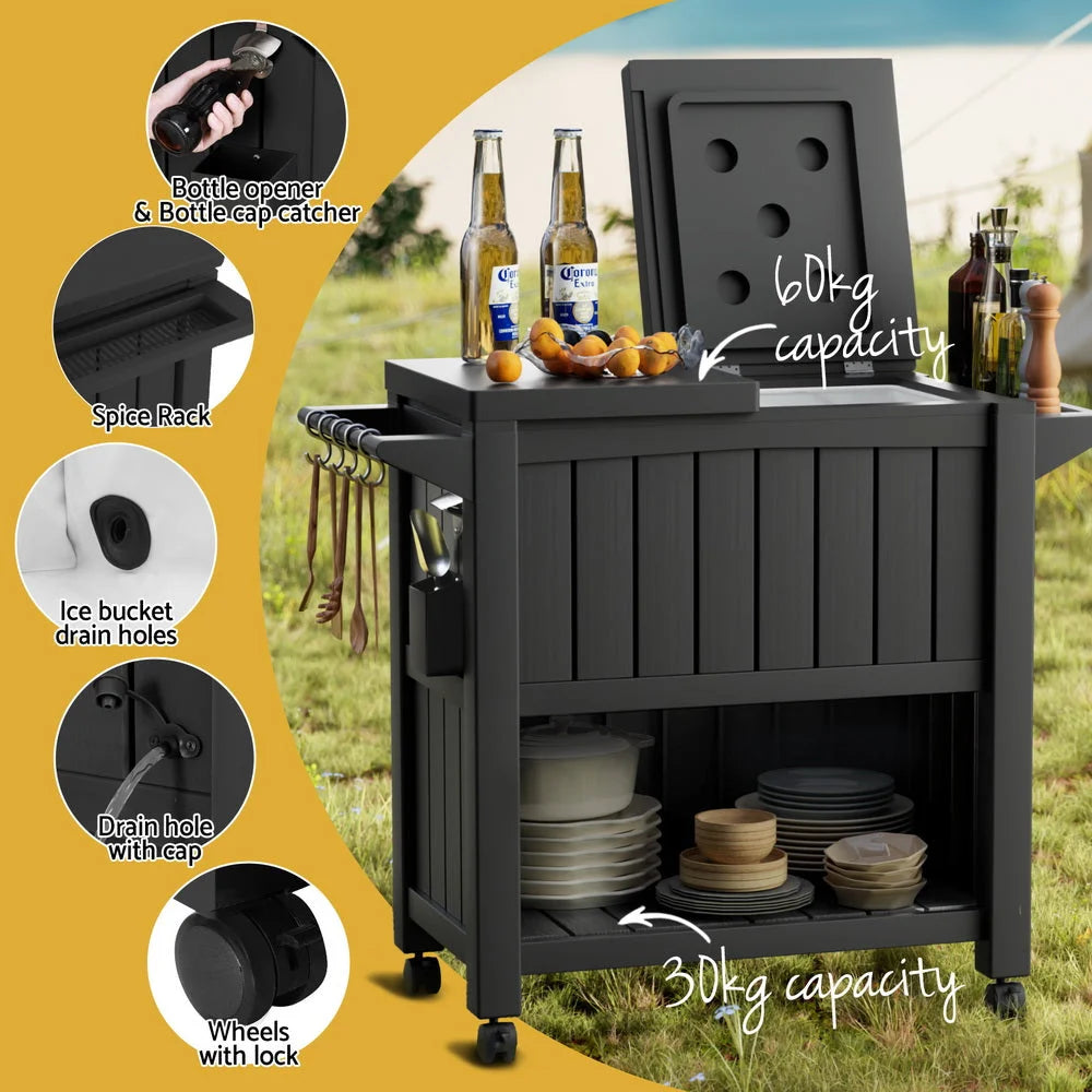 Outdoor Storage Cabinet Box 80L - Ice Bucket Cooler Rolling
