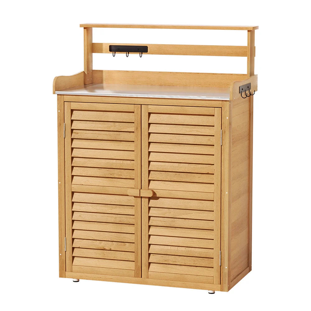 Outdoor Storage Cabinet Box Potting Bench Table Shelf Chest