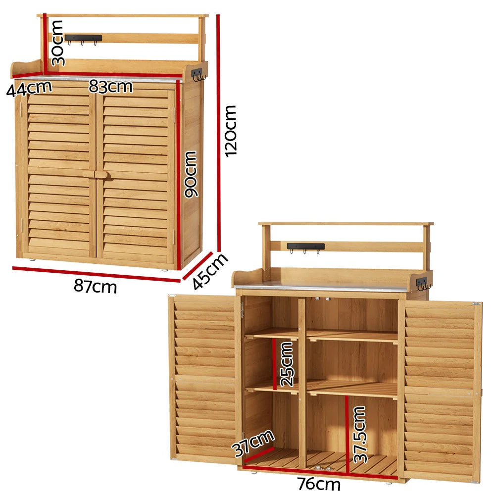 Outdoor Storage Cabinet Box Potting Bench Table Shelf Chest