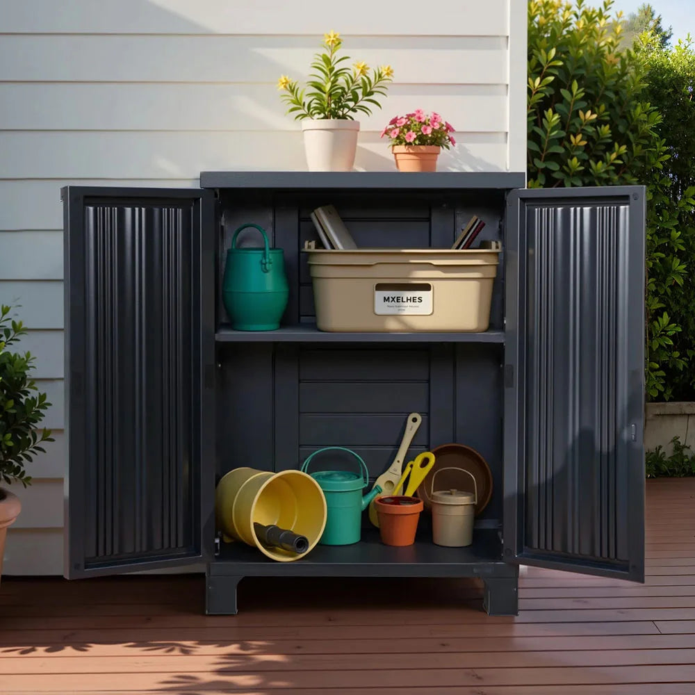 Outdoor Storage Cabinet Cupboard Lockable Sheds Adjustable black 596