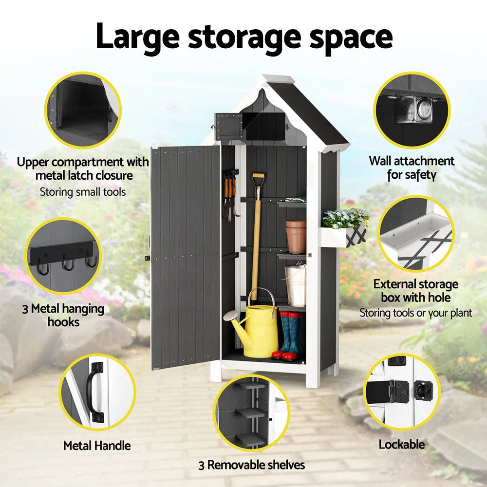 Outdoor Storage Cabinet Shed Box Wooden Shelf Chest