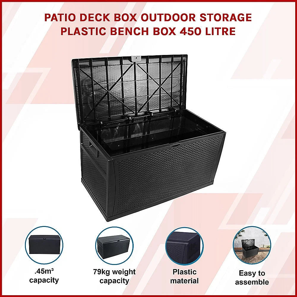 Outdoor Storage Plastic Bench Box 450L Patio Deck Box