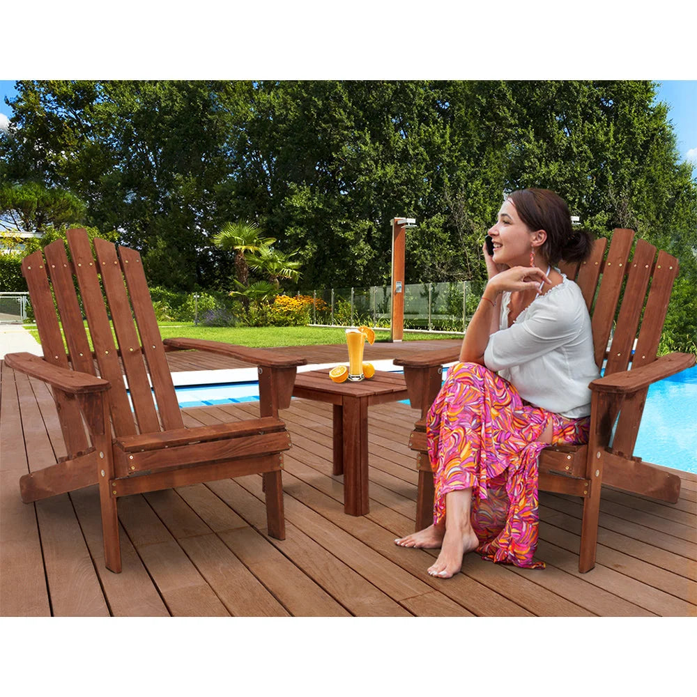 Outdoor Sun Lounge Beach Chairs Table Setting Wooden