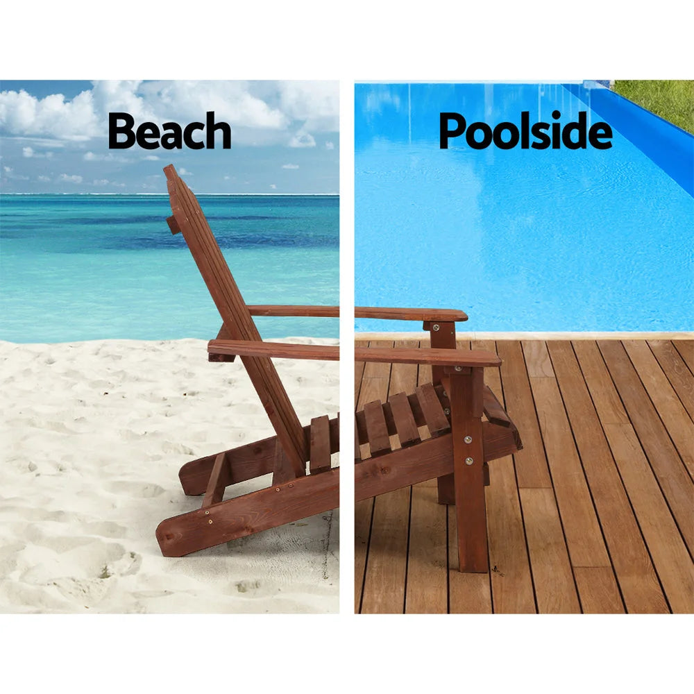Outdoor Sun Lounge Beach Chairs Table Setting Wooden