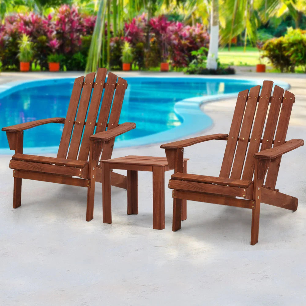 Outdoor Sun Lounge Beach Chairs Table Setting Wooden