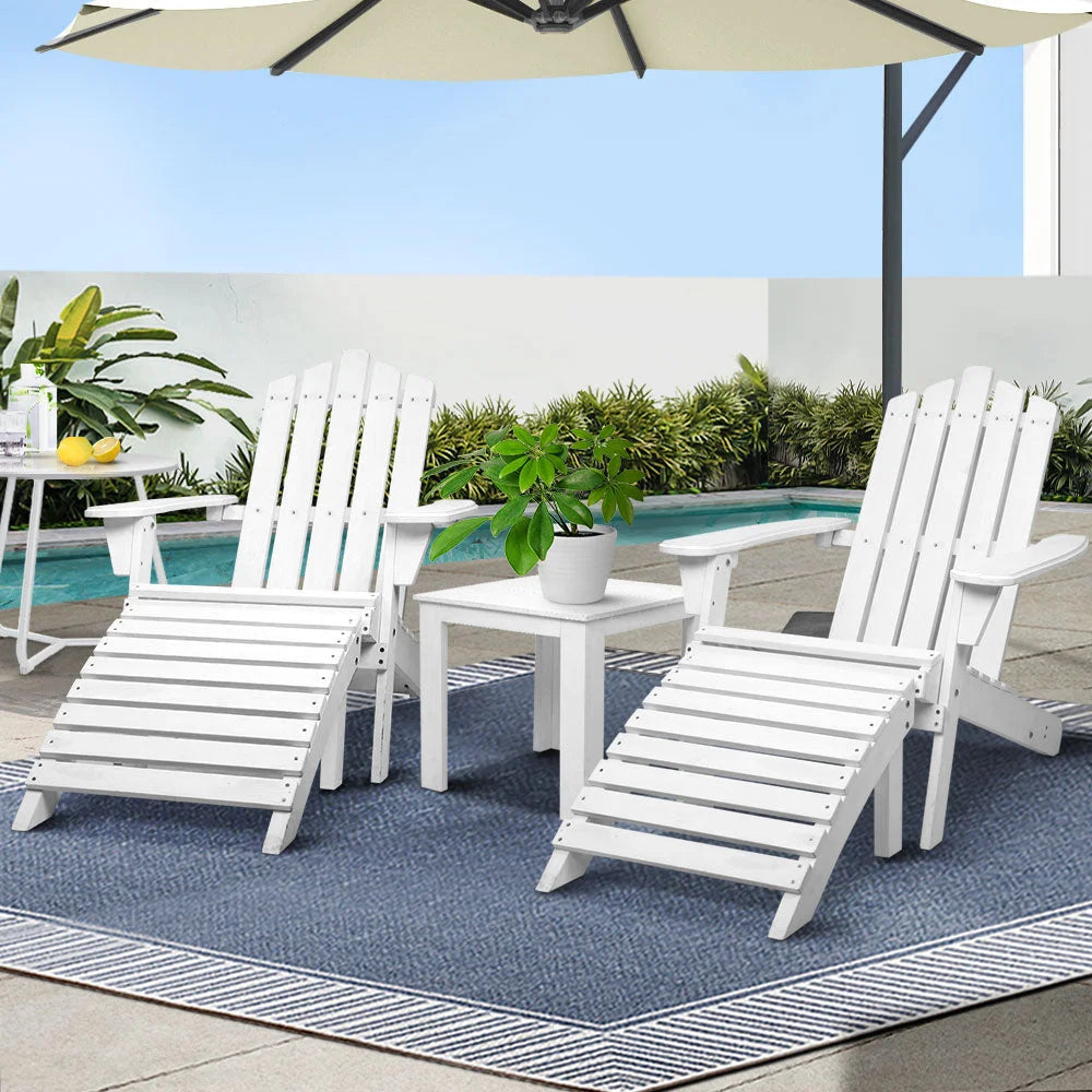 Outdoor Sun Lounge Beach Chairs Table Setting Wooden