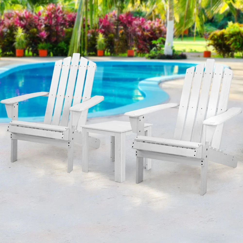 Outdoor Sun Lounge Beach Chairs Table Setting Wooden