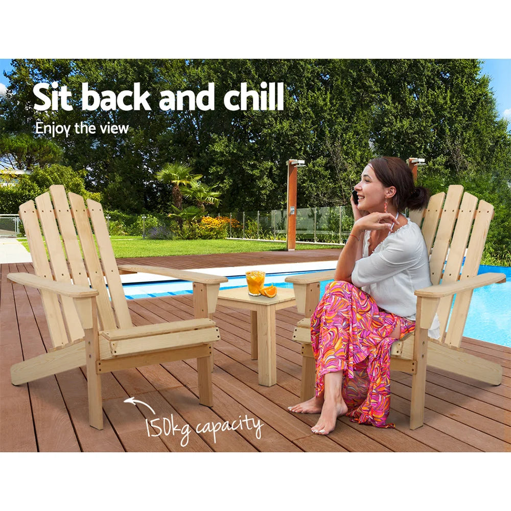 Outdoor Sun Lounge Beach Chairs Table Setting Wooden