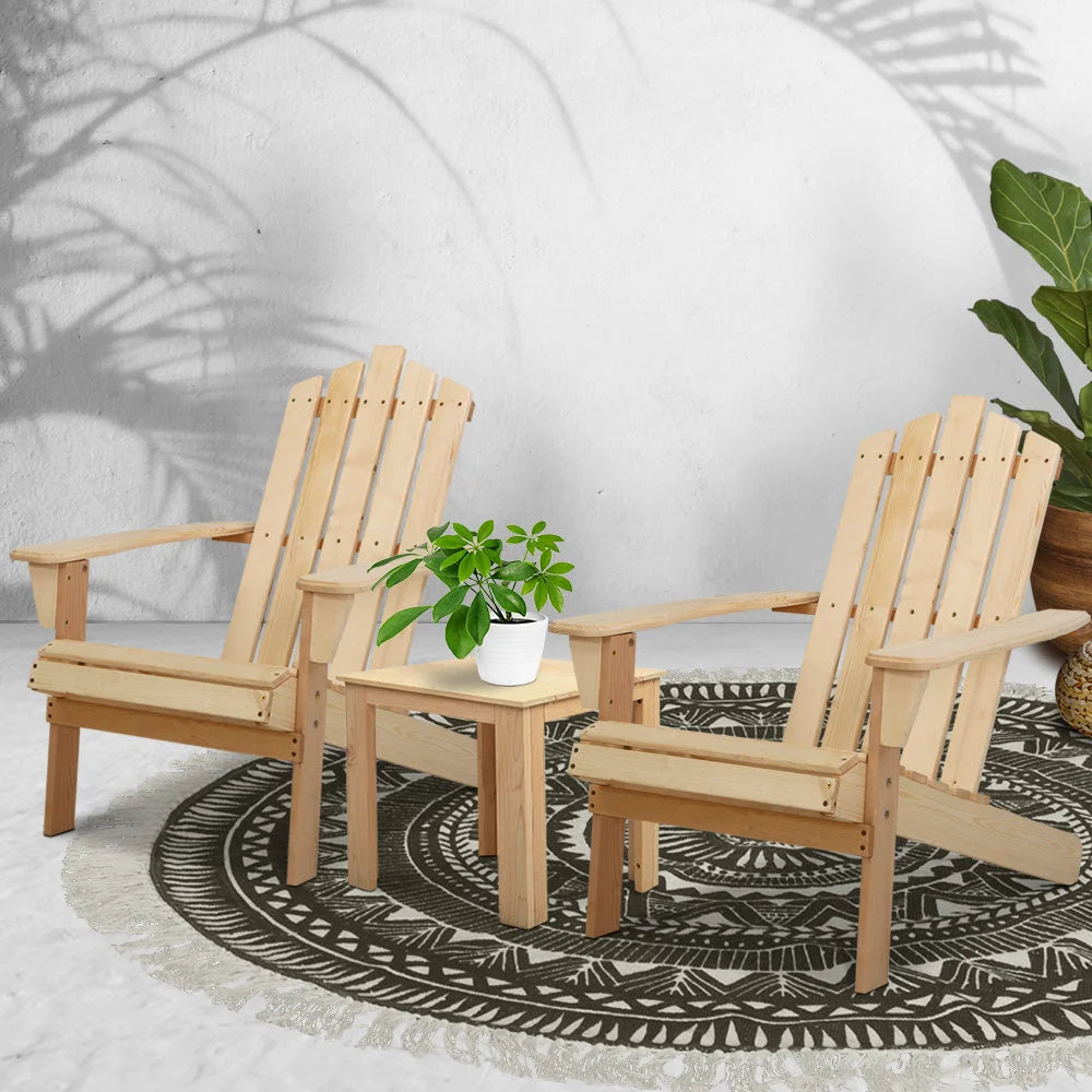 Outdoor Sun Lounge Beach Chairs Table Setting Wooden