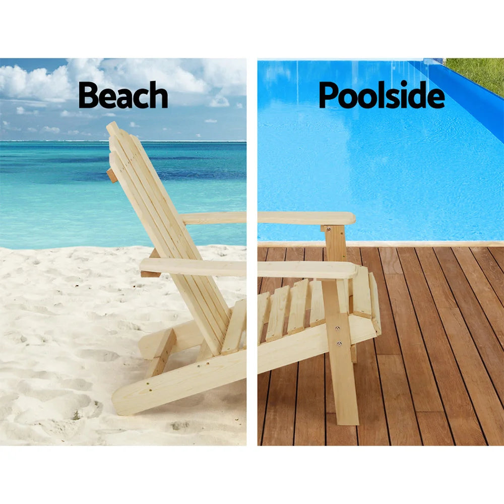 Outdoor Sun Lounge Beach Chairs Table Setting Wooden